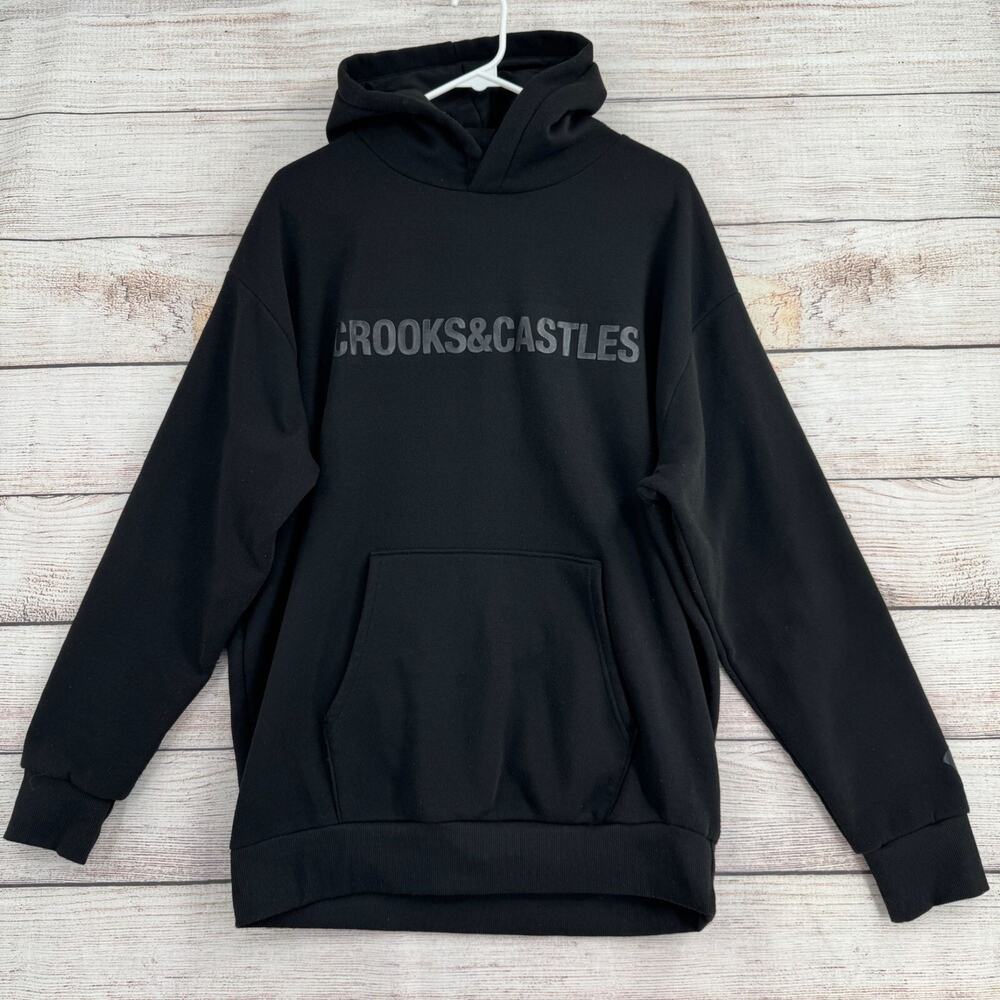 Crooks & Castles Black on Black Logo Hoodie‎ Sweatshirt Men's Medium Black